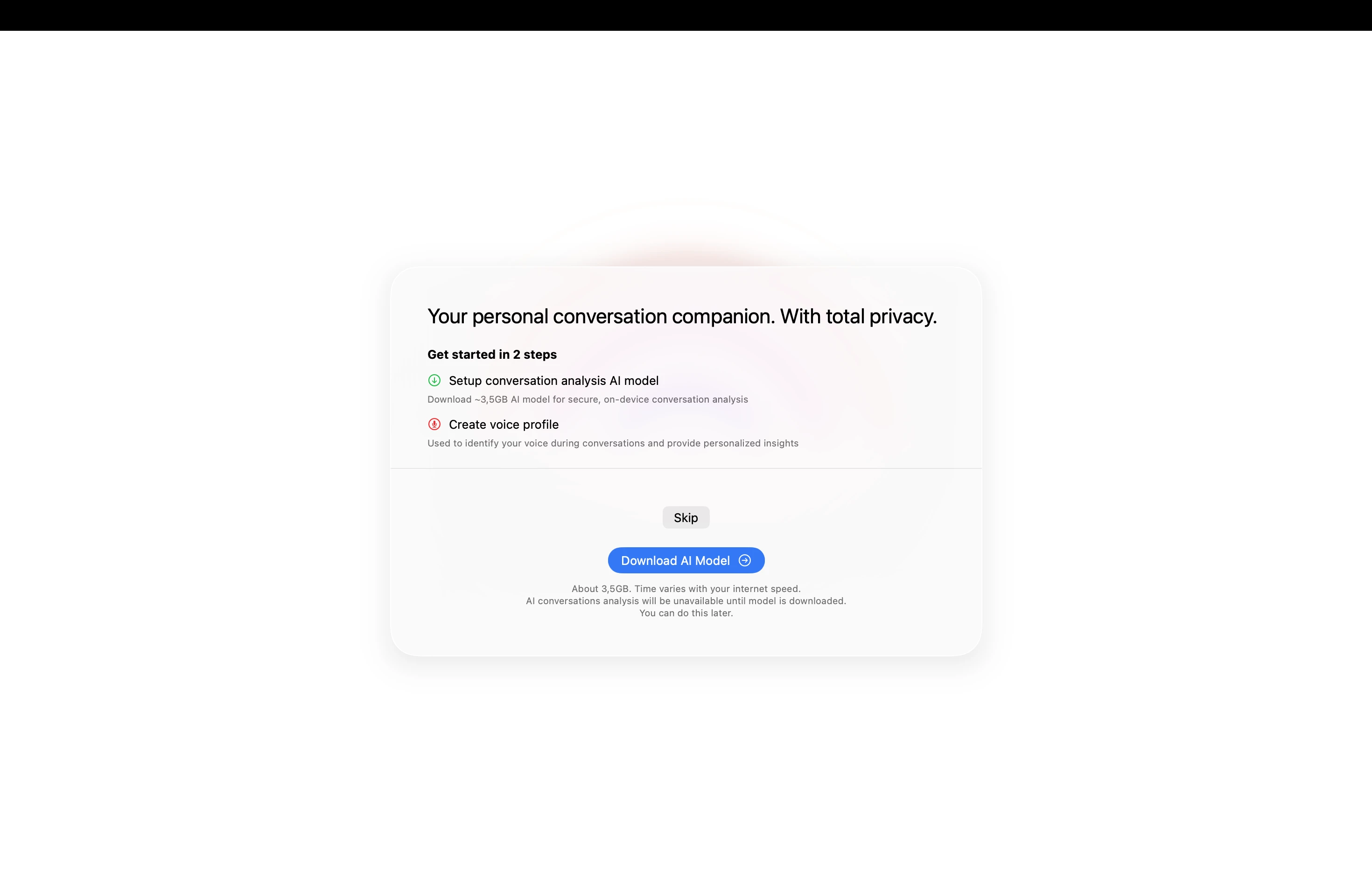 Download AI model screen